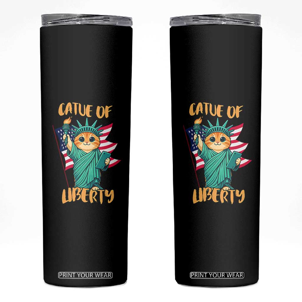 Cat Statue Of Liberty Skinny Tumbler Patriotic American Flag TS12 Black Print Your Wear