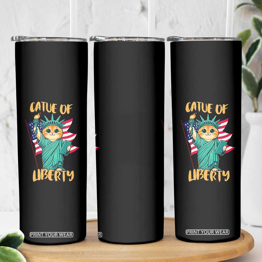 Cat Statue Of Liberty Skinny Tumbler Patriotic American Flag TS12 Print Your Wear