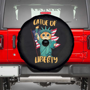 Cat Statue Of Liberty Spare Tire Cover Patriotic American Flag TS12 Black Print Your Wear