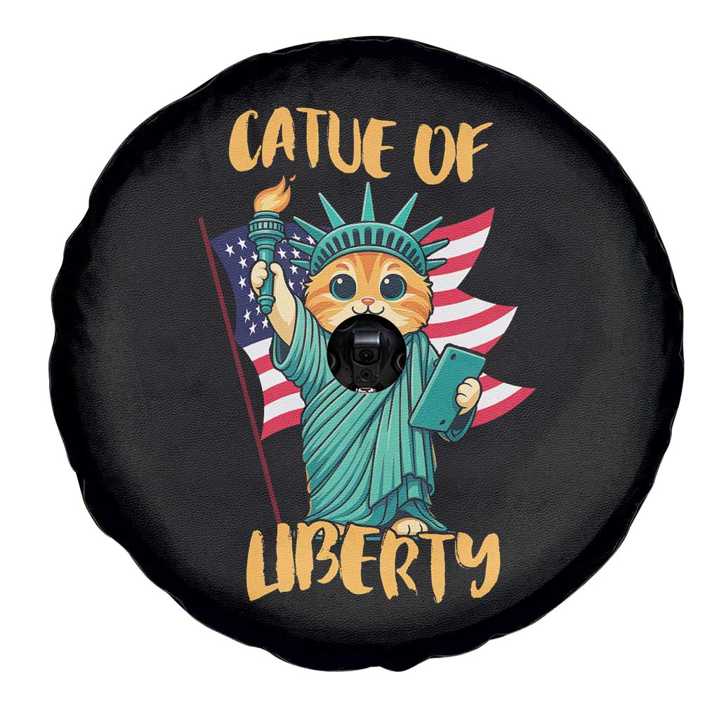 Cat Statue Of Liberty Spare Tire Cover Patriotic American Flag TS12 Print Your Wear