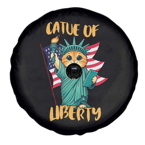 Cat Statue Of Liberty Spare Tire Cover Patriotic American Flag TS12 Print Your Wear