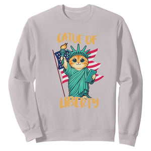 Cat Statue Of Liberty Sweatshirt Patriotic American Flag TS12 Ice Gray Print Your Wear