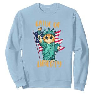 Cat Statue Of Liberty Sweatshirt Patriotic American Flag TS12 Light Blue Print Your Wear