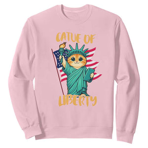 Cat Statue Of Liberty Sweatshirt Patriotic American Flag TS12 Light Pink Print Your Wear
