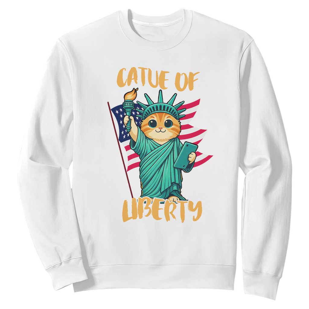 Cat Statue Of Liberty Sweatshirt Patriotic American Flag TS12 White Print Your Wear