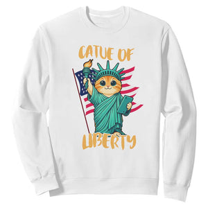 Cat Statue Of Liberty Sweatshirt Patriotic American Flag TS12 White Print Your Wear