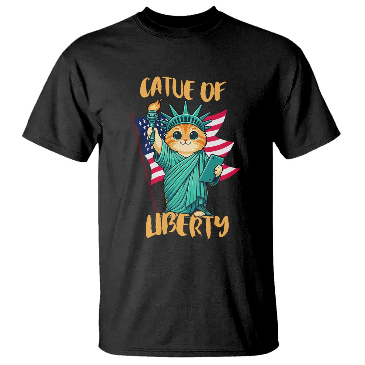 Cat Statue Of Liberty T Shirt Patriotic American Flag TS12 Black Print Your Wear