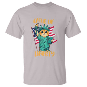 Cat Statue Of Liberty T Shirt Patriotic American Flag TS12 Ice Gray Print Your Wear