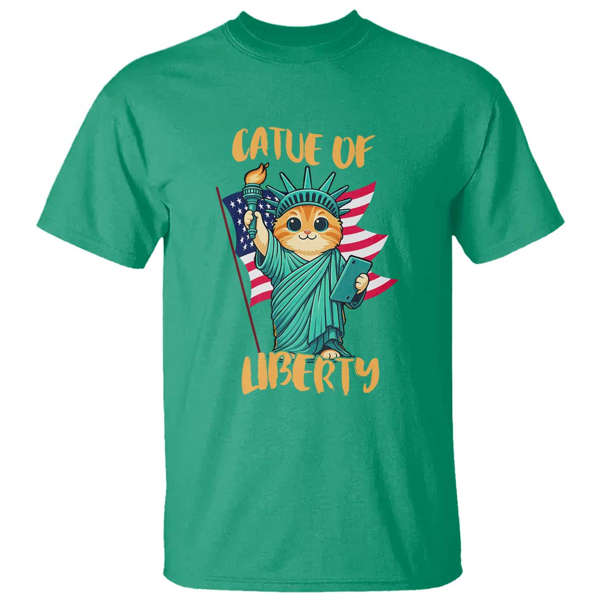 Cat Statue Of Liberty T Shirt Patriotic American Flag TS12 Irish Green Print Your Wear