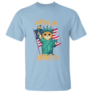 Cat Statue Of Liberty T Shirt Patriotic American Flag TS12 Light Blue Print Your Wear