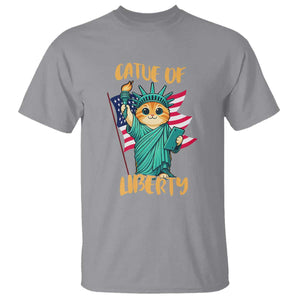 Cat Statue Of Liberty T Shirt Patriotic American Flag TS12 Sport Gray Print Your Wear