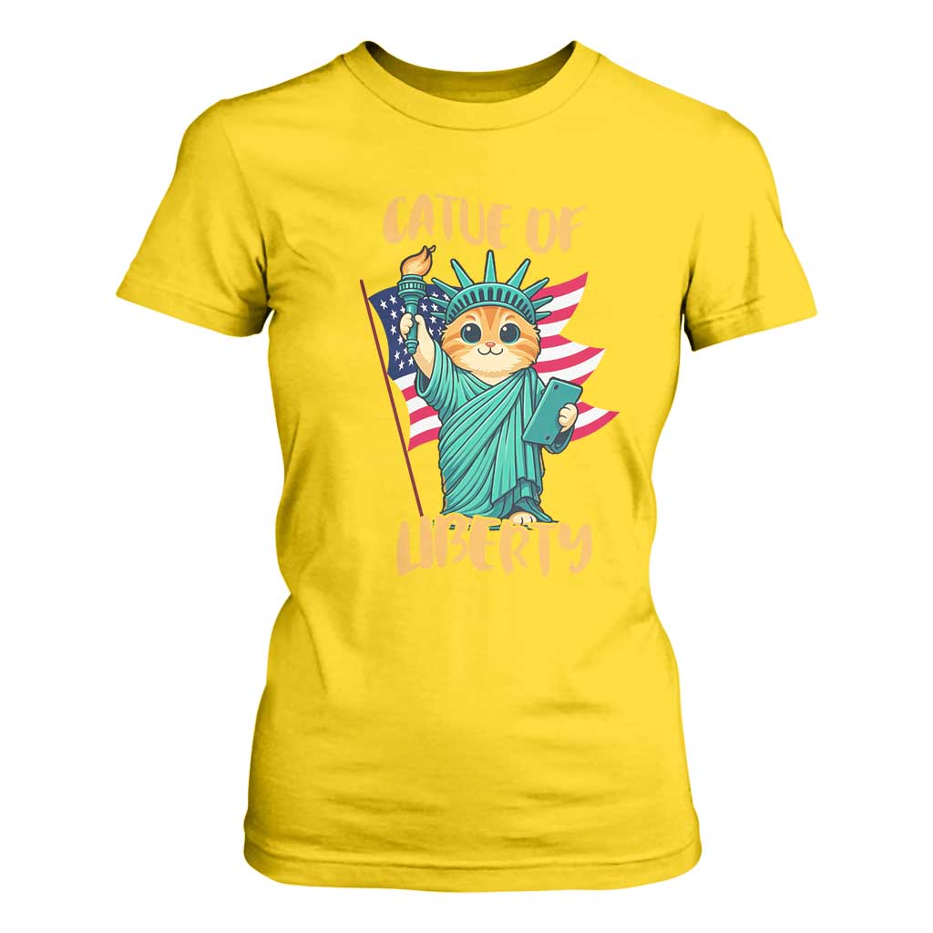 Cat Statue Of Liberty T Shirt For Women Patriotic American Flag TS12 Daisy Print Your Wear