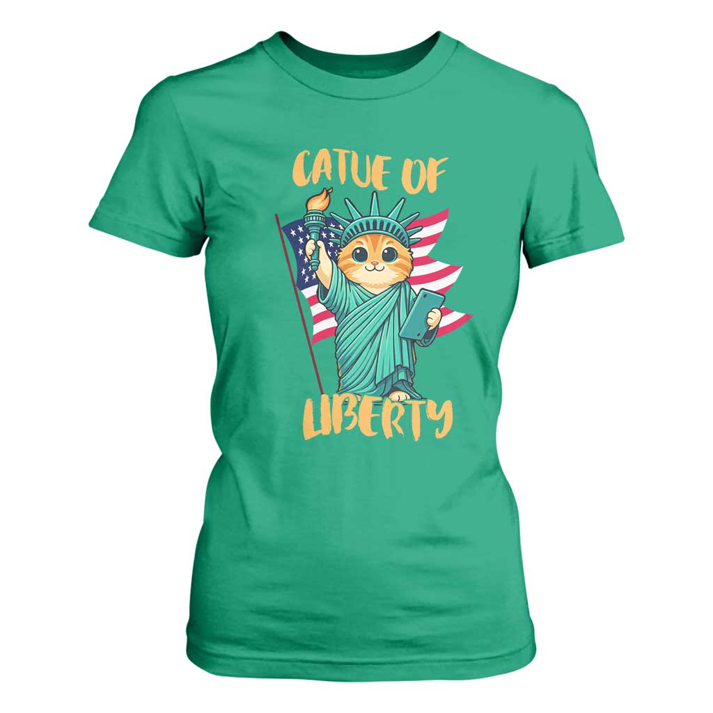 Cat Statue Of Liberty T Shirt For Women Patriotic American Flag TS12 Irish Green Print Your Wear