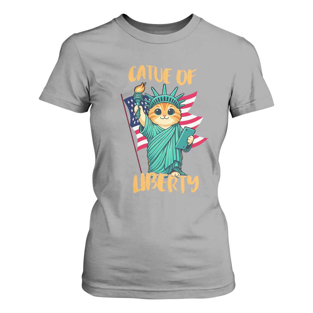 Cat Statue Of Liberty T Shirt For Women Patriotic American Flag TS12 Sport Gray Print Your Wear