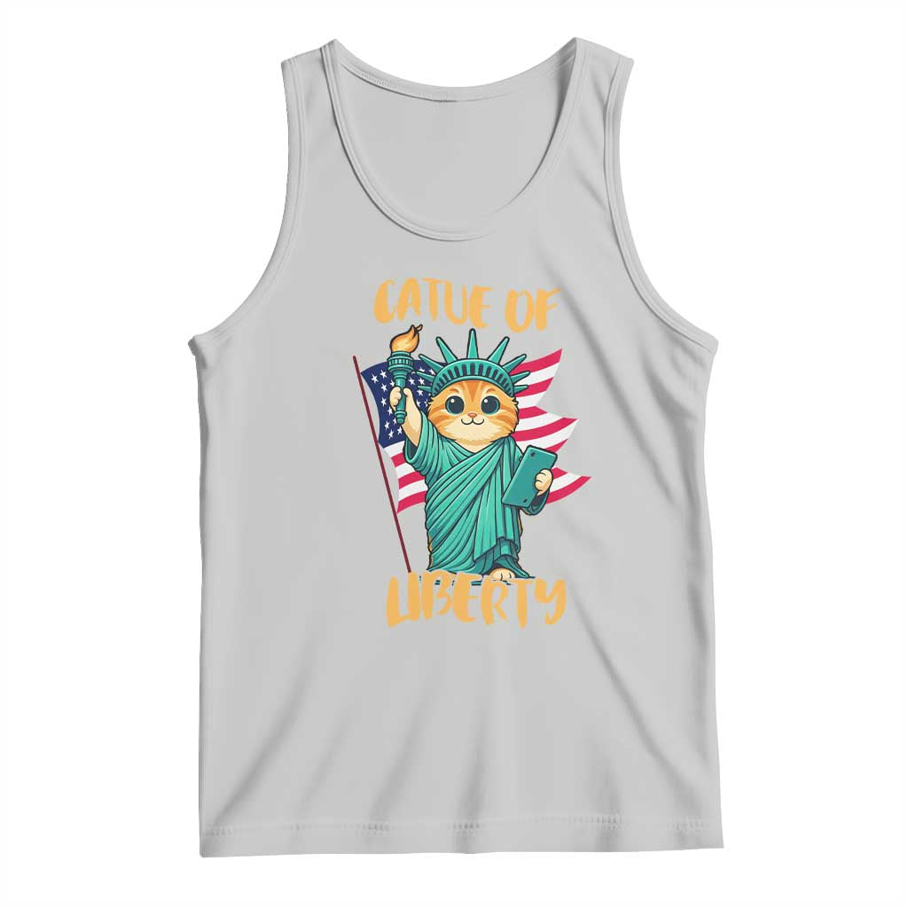 Cat Statue Of Liberty Tank Top Patriotic American Flag TS12 Ash Print Your Wear