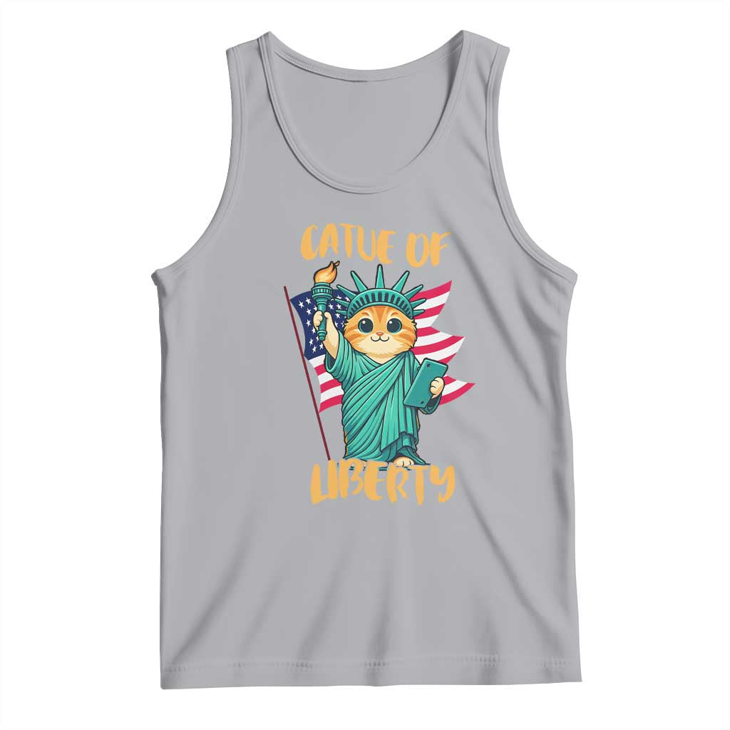Cat Statue Of Liberty Tank Top Patriotic American Flag TS12 Athletic Heather Print Your Wear