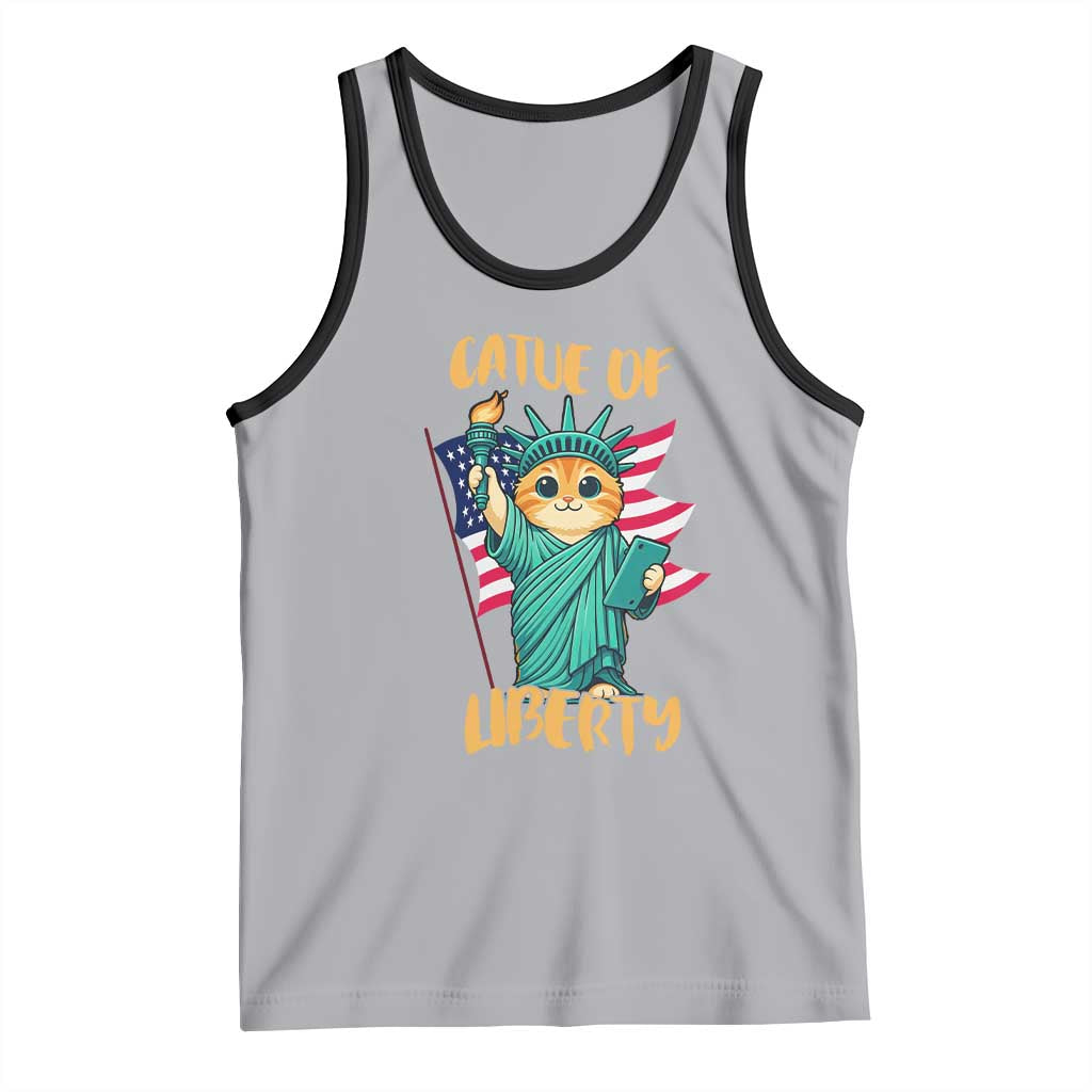 Cat Statue Of Liberty Tank Top Patriotic American Flag TS12 Athletic Heather Black Print Your Wear