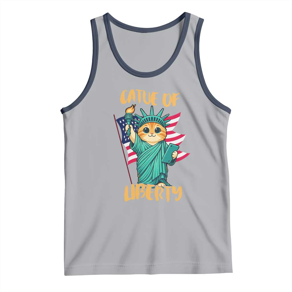Cat Statue Of Liberty Tank Top Patriotic American Flag TS12 Athletic Heather Navy Print Your Wear
