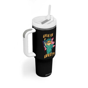 Cat Statue Of Liberty Tumbler With Handle Patriotic American Flag TS12 Print Your Wear