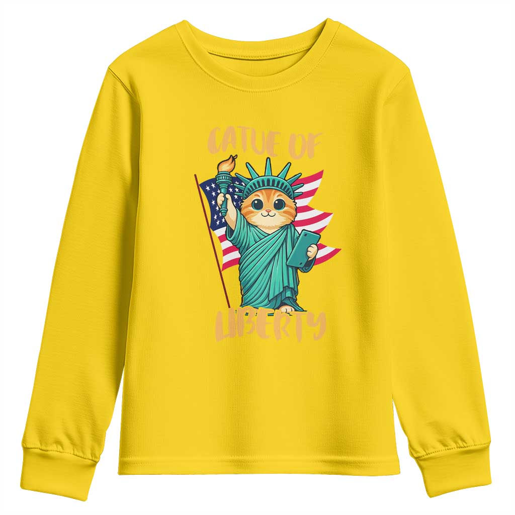 Cat Statue Of Liberty Youth Sweatshirt Patriotic American Flag TS12 Daisy Print Your Wear