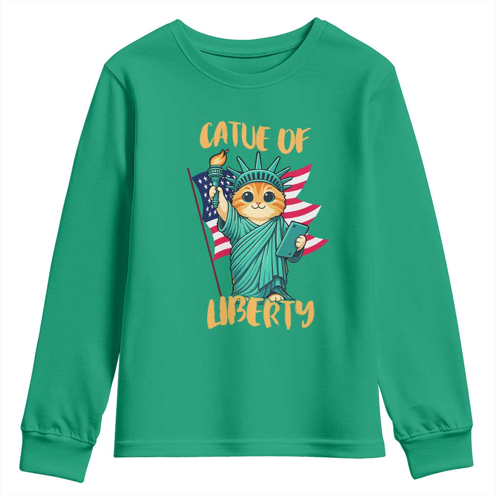 Cat Statue Of Liberty Youth Sweatshirt Patriotic American Flag TS12 Irish Green Print Your Wear