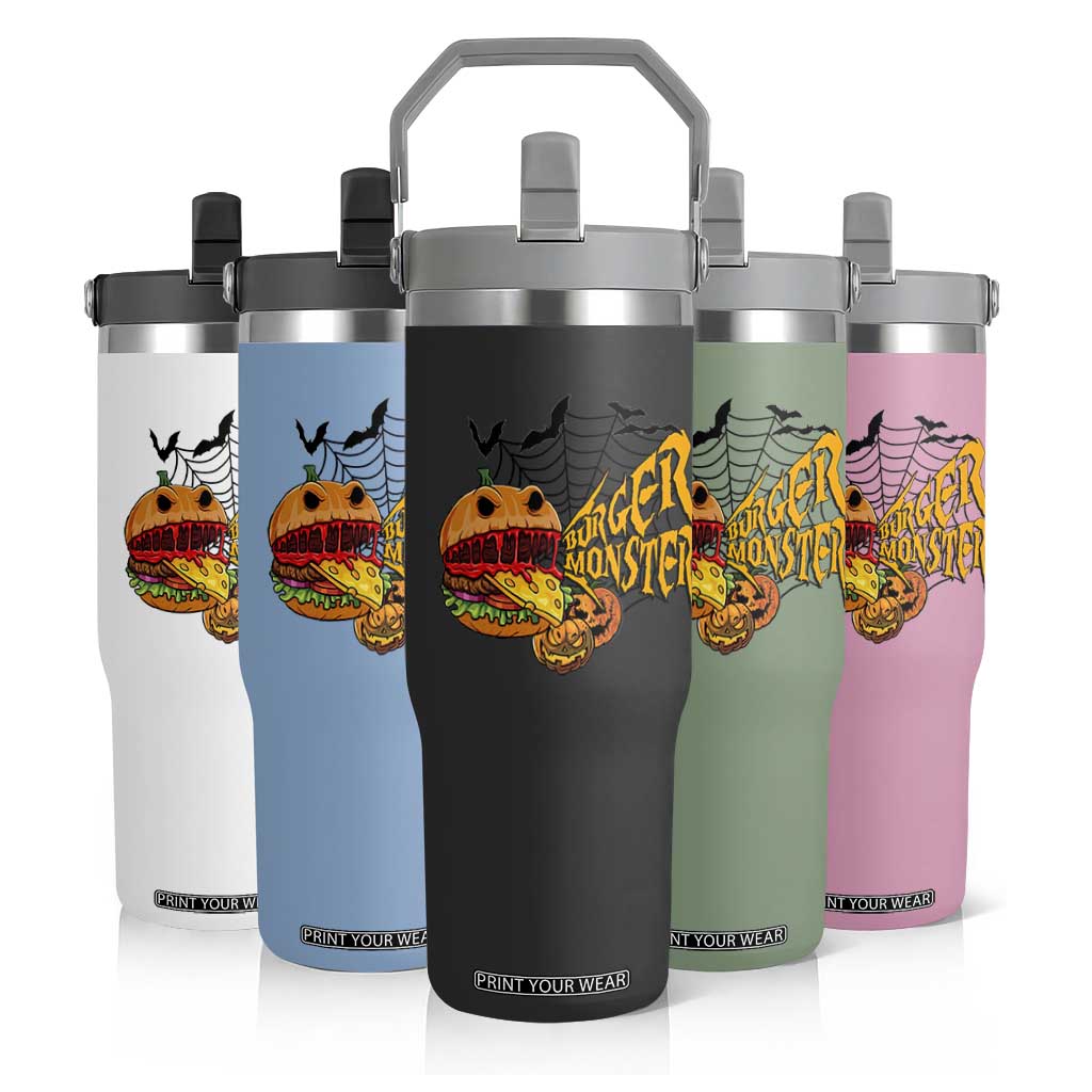 Halloween Burger Monster Flip Straw Tumbler Scary Foodies TS12 Print Your Wear