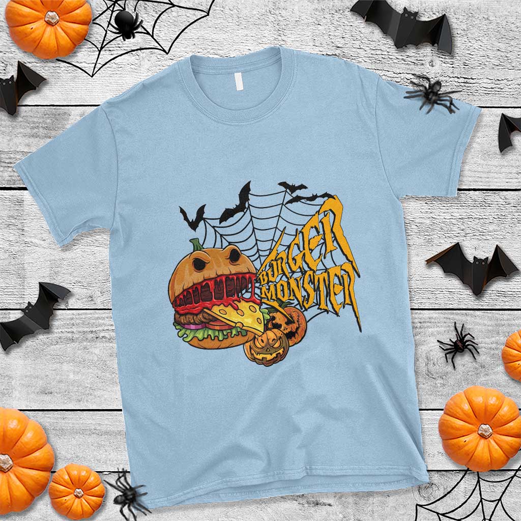 Halloween Burger Monster T Shirt Scary Foodies TS12 Light Blue Print Your Wear