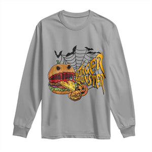 Halloween Burger Monster Long Sleeve Shirt Scary Foodies TS12 Sport Gray Print Your Wear