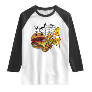 Halloween Burger Monster Raglan Shirt Scary Foodies TS12 White Black Print Your Wear