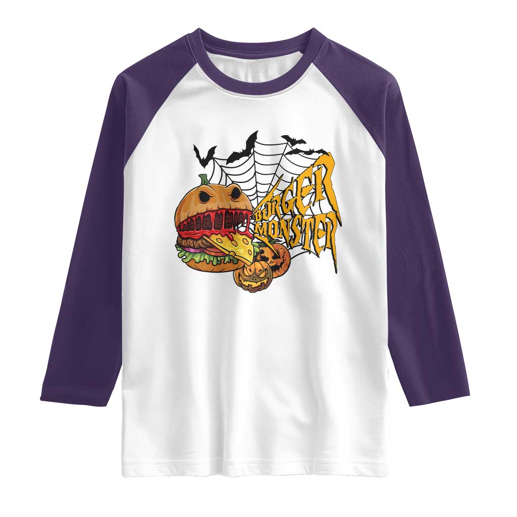 Halloween Burger Monster Raglan Shirt Scary Foodies TS12 White Purple Print Your Wear