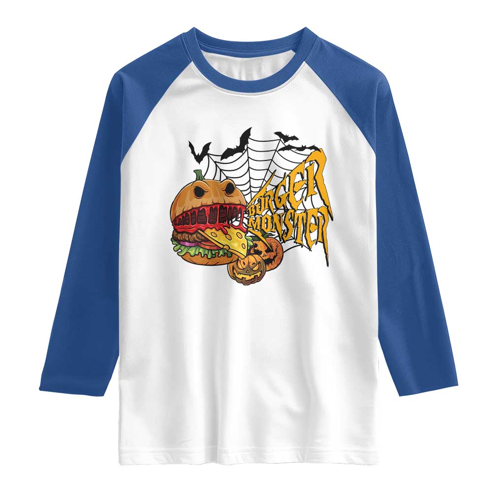 Halloween Burger Monster Raglan Shirt Scary Foodies TS12 White Royal Print Your Wear