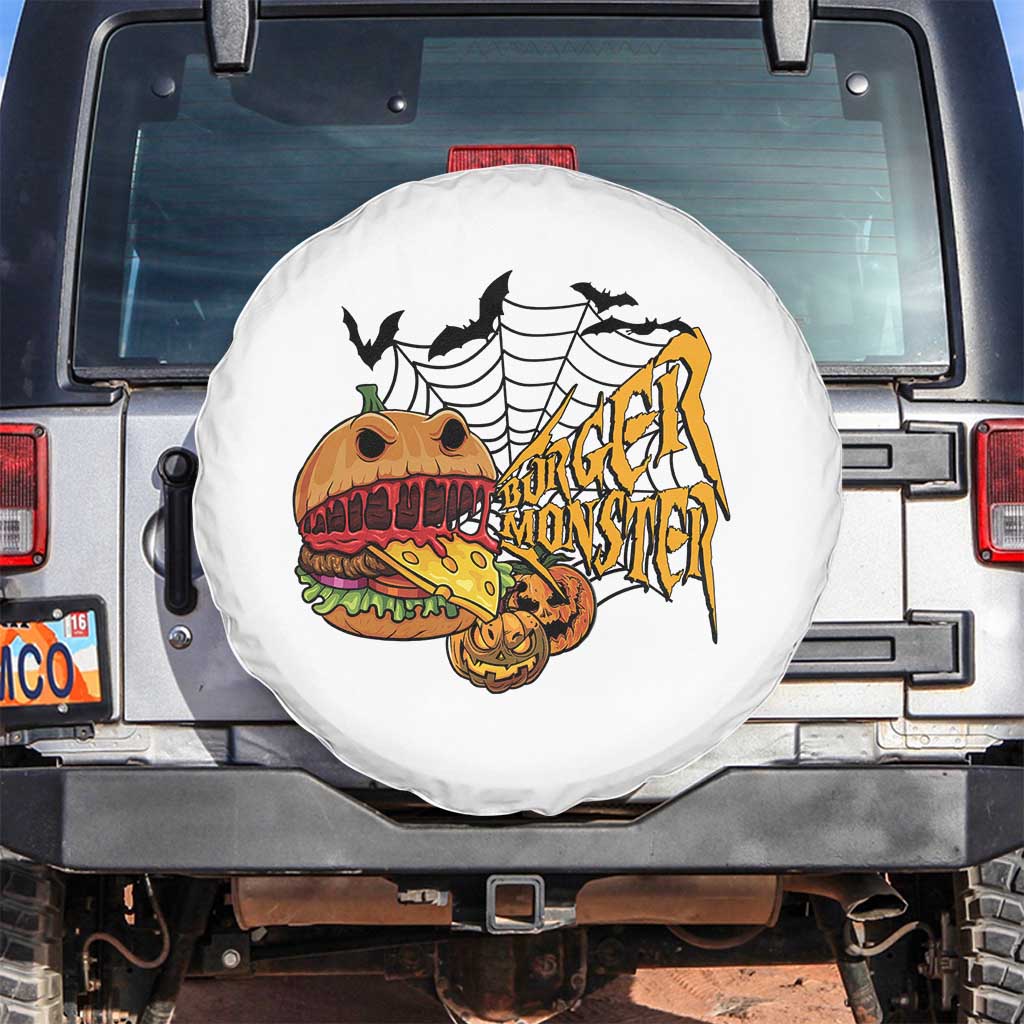 Halloween Burger Monster Spare Tire Cover Scary Foodies TS12 No hole White Print Your Wear