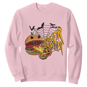 Halloween Burger Monster Sweatshirt Scary Foodies TS12 Light Pink Print Your Wear