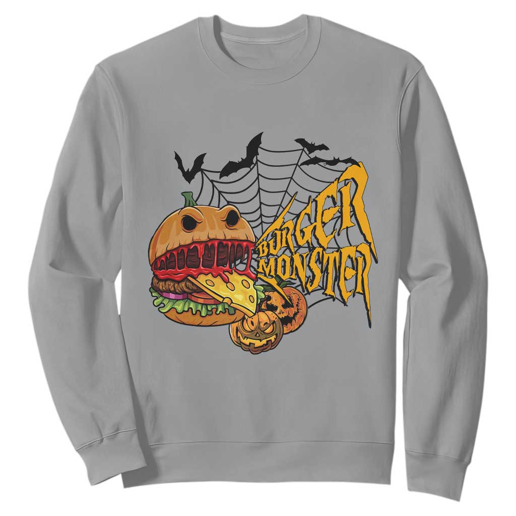 Halloween Burger Monster Sweatshirt Scary Foodies TS12 Sport Gray Print Your Wear