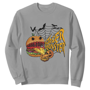 Halloween Burger Monster Sweatshirt Scary Foodies TS12 Sport Gray Print Your Wear