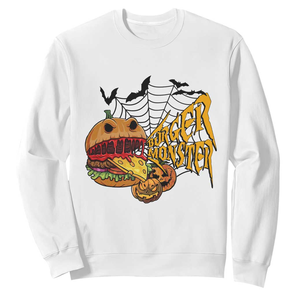 Halloween Burger Monster Sweatshirt Scary Foodies TS12 White Print Your Wear