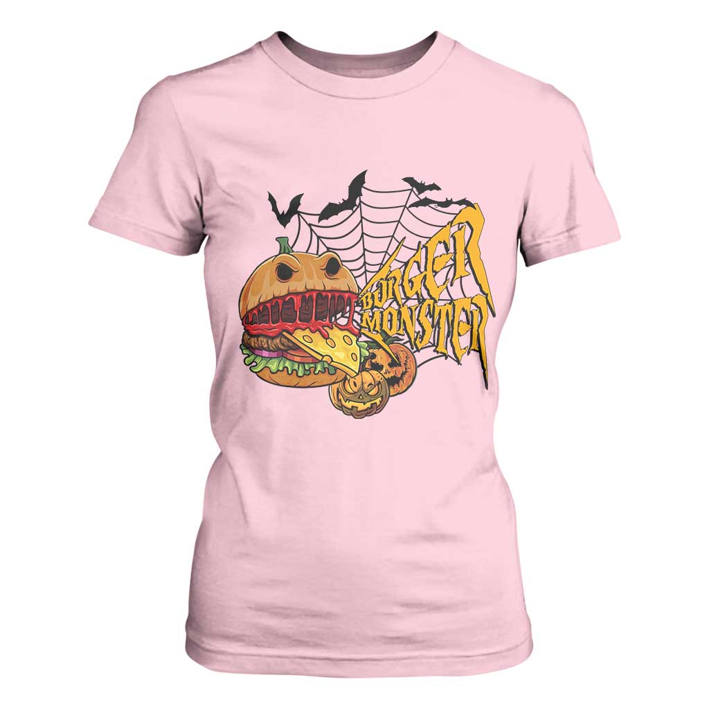 Halloween Burger Monster T Shirt For Women Scary Foodies TS12 Light Pink Print Your Wear