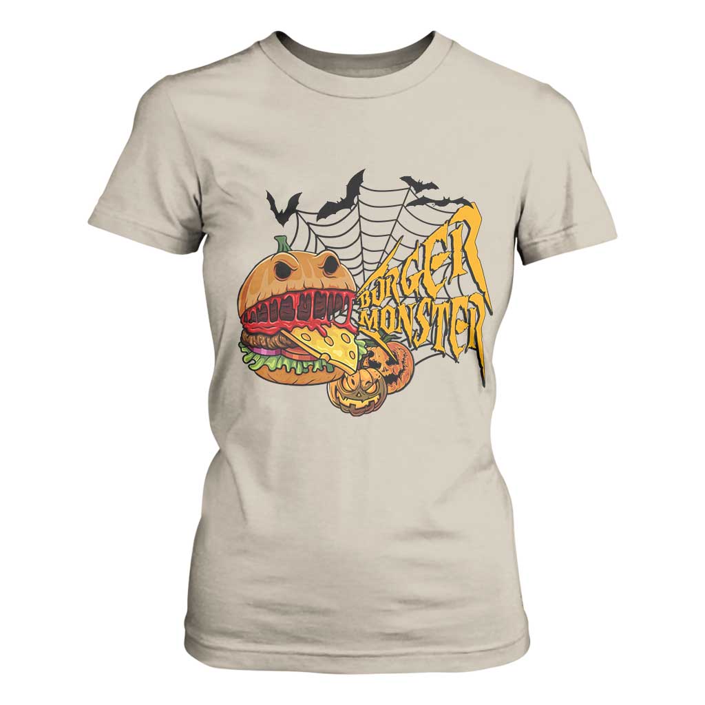 Halloween Burger Monster T Shirt For Women Scary Foodies TS12 Sand Print Your Wear