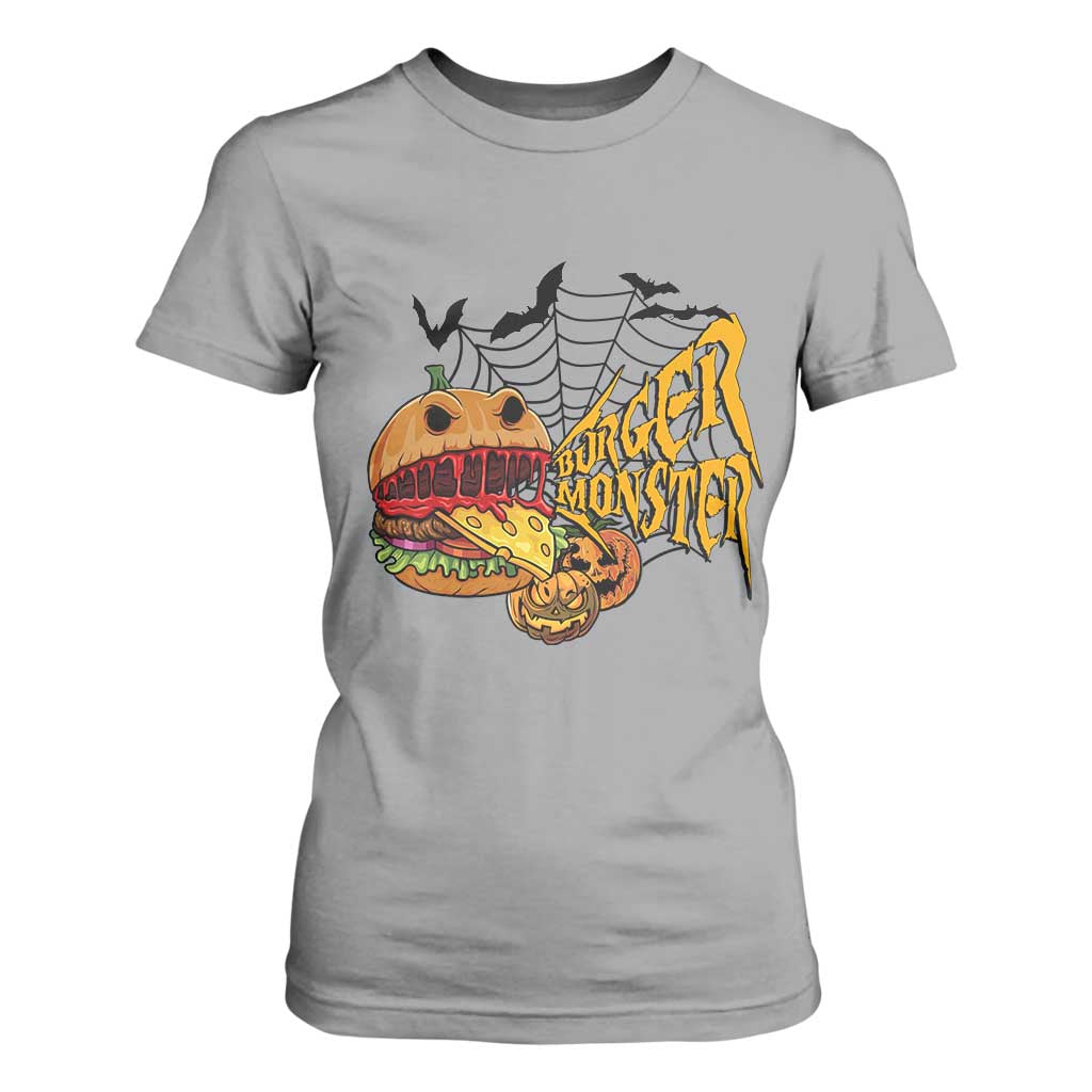 Halloween Burger Monster T Shirt For Women Scary Foodies TS12 Sport Gray Print Your Wear