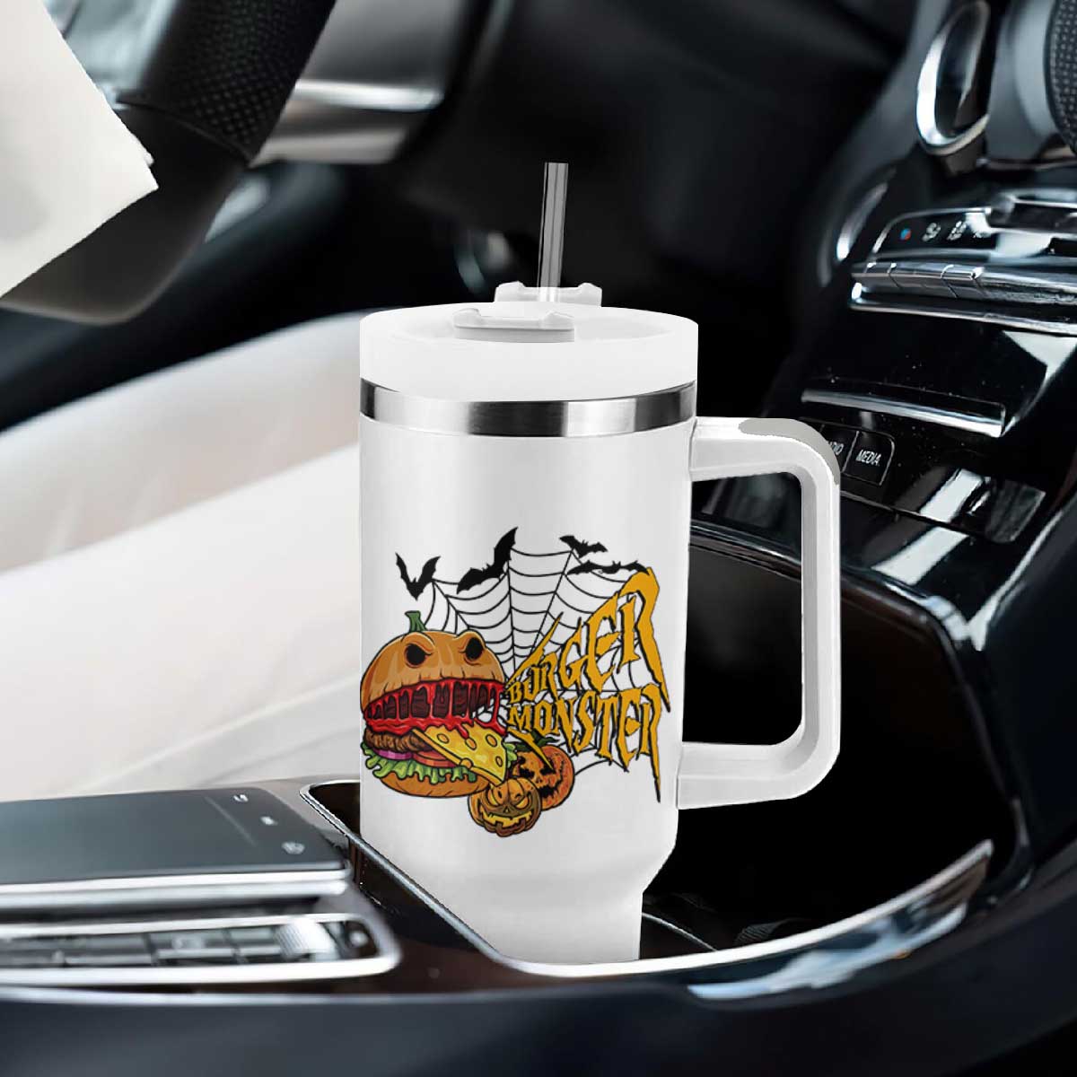 Halloween Burger Monster Tumbler With Handle Scary Foodies TS12 Print Your Wear