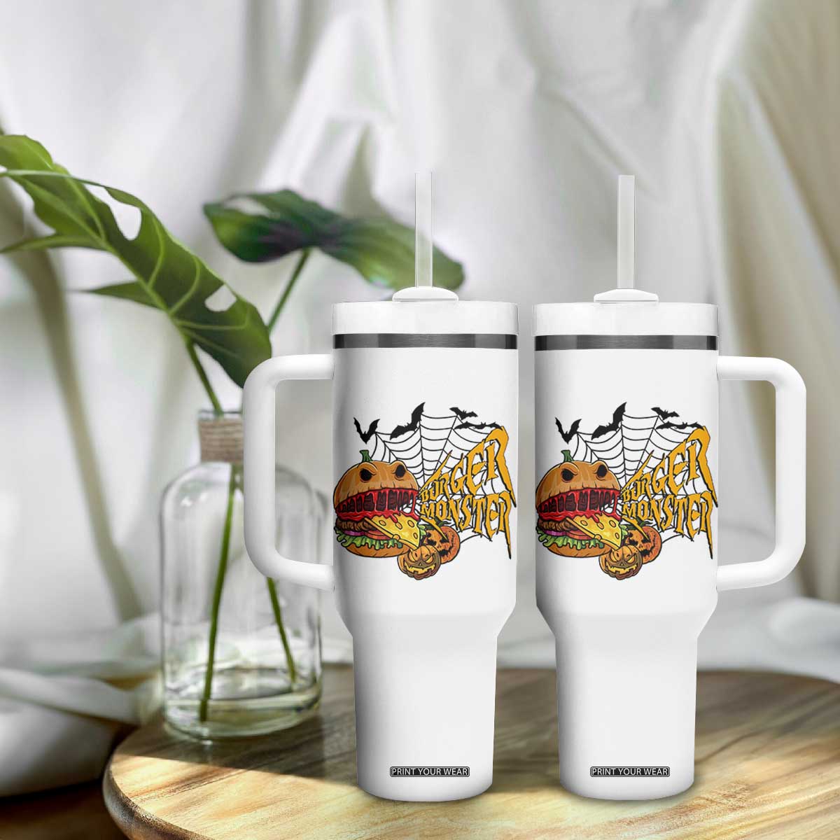 Halloween Burger Monster Tumbler With Handle Scary Foodies TS12 Print Your Wear