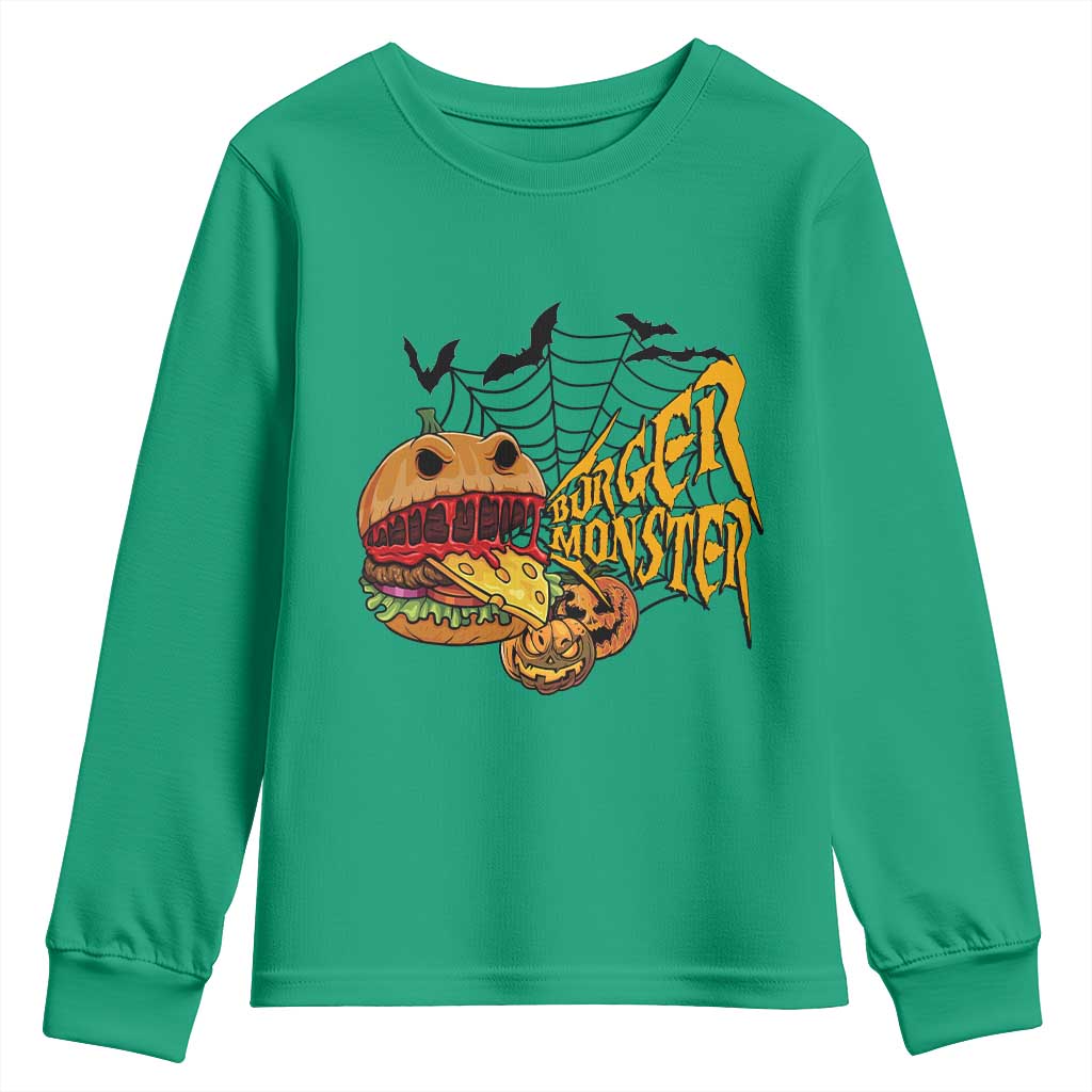Halloween Burger Monster Youth Sweatshirt Scary Foodies TS12 Irish Green Print Your Wear