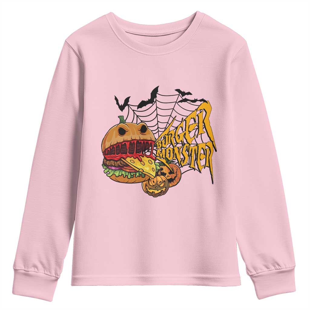 Halloween Burger Monster Youth Sweatshirt Scary Foodies TS12 Light Pink Print Your Wear