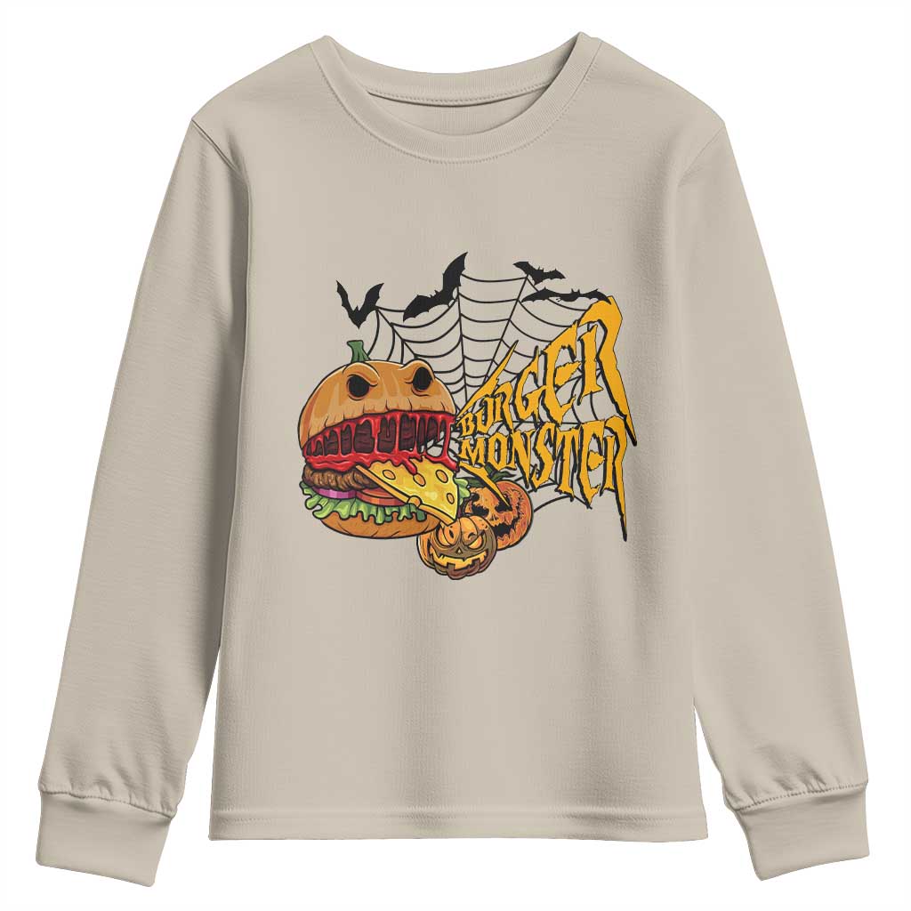 Halloween Burger Monster Youth Sweatshirt Scary Foodies TS12 Sand Print Your Wear