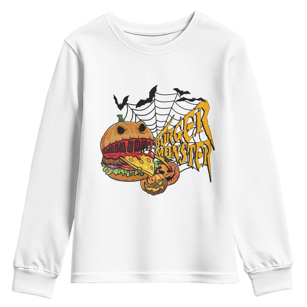 Halloween Burger Monster Youth Sweatshirt Scary Foodies TS12 White Print Your Wear