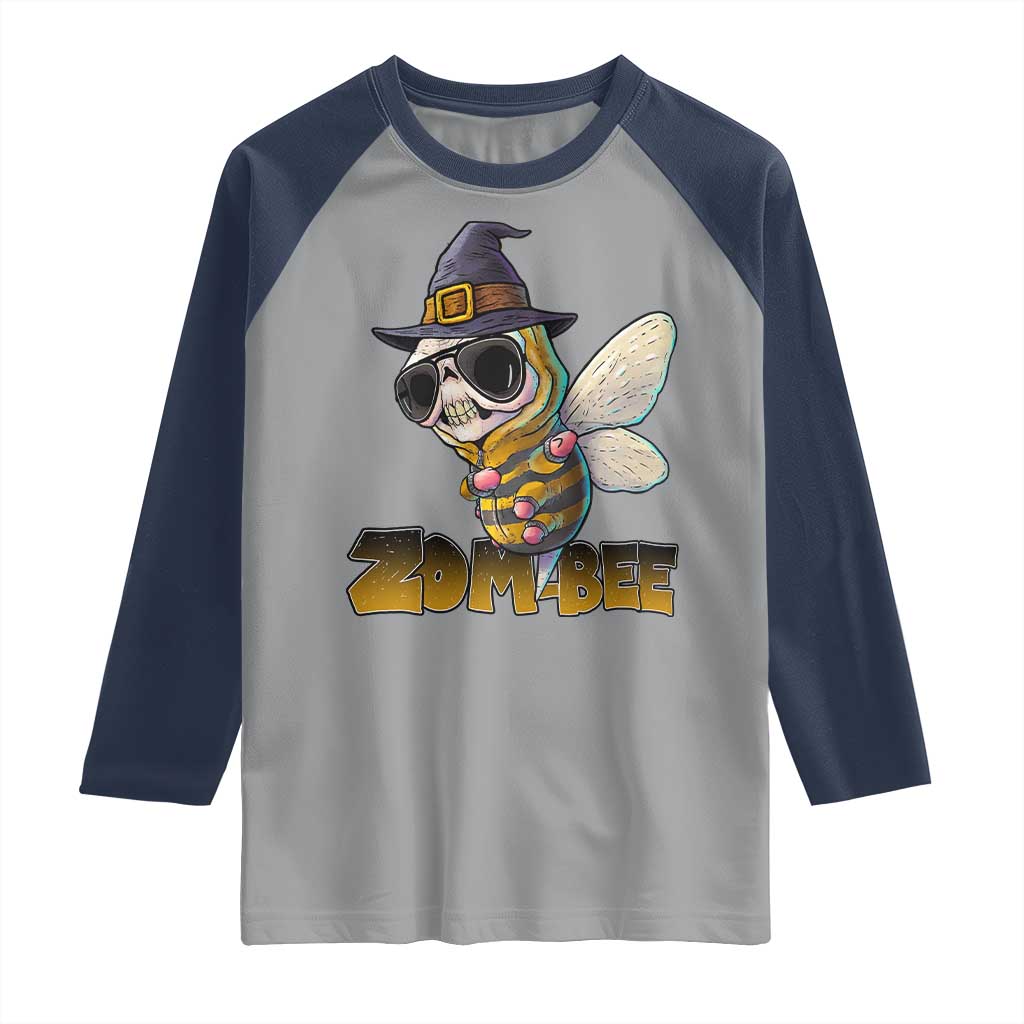 Halloween Zombie Bee Raglan Shirt Zombee Funny Dabbing TS12 Sport Gray Navy Print Your Wear