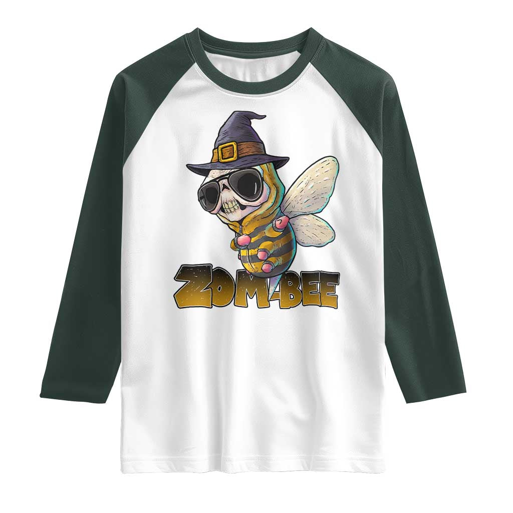 Halloween Zombie Bee Raglan Shirt Zombee Funny Dabbing TS12 White Dark Forest Green Print Your Wear