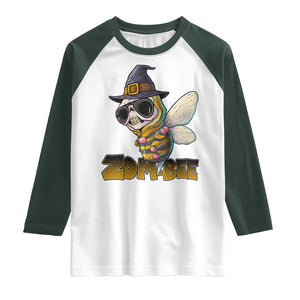 Halloween Zombie Bee Raglan Shirt Zombee Funny Dabbing TS12 White Dark Forest Green Print Your Wear