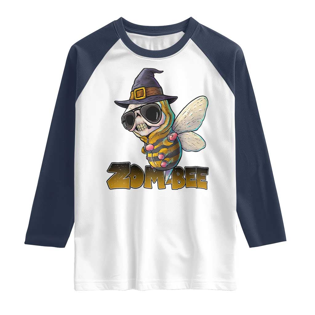 Halloween Zombie Bee Raglan Shirt Zombee Funny Dabbing TS12 White Navy Print Your Wear