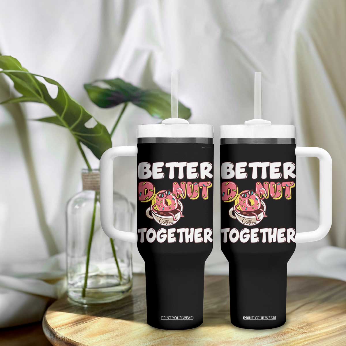 Donut Coffee Better Together Tumbler With Handle Cute Sweet Dessert Valentine TS12 Print Your Wear